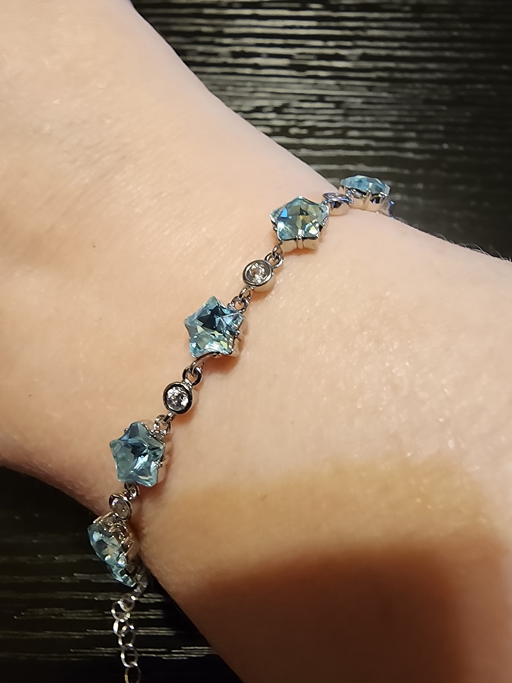 Silver Bracelet with Blue Crystal Accents